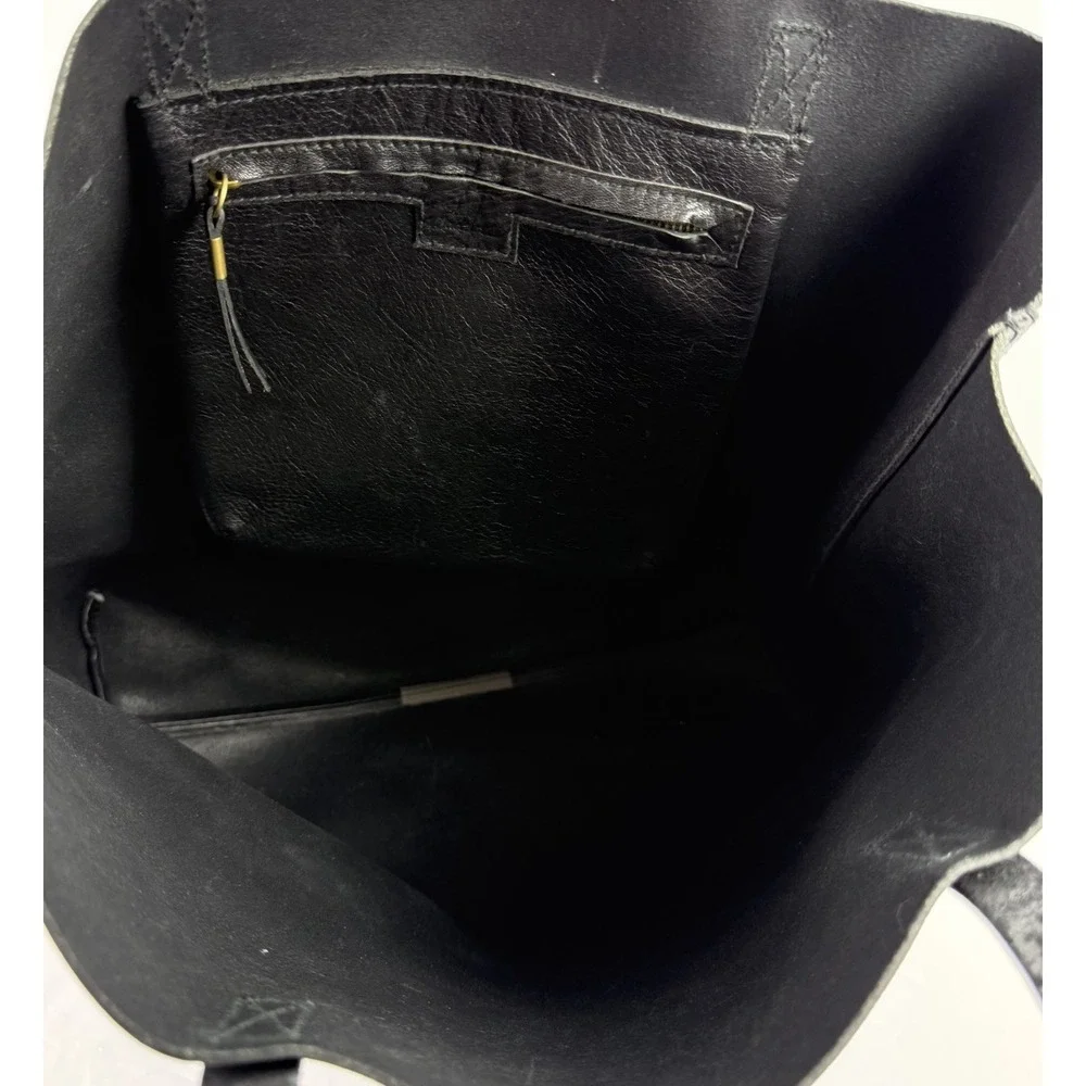 Madewell Transport Paint Stripe Tote Bag Black Gray Leather Urban Commuter